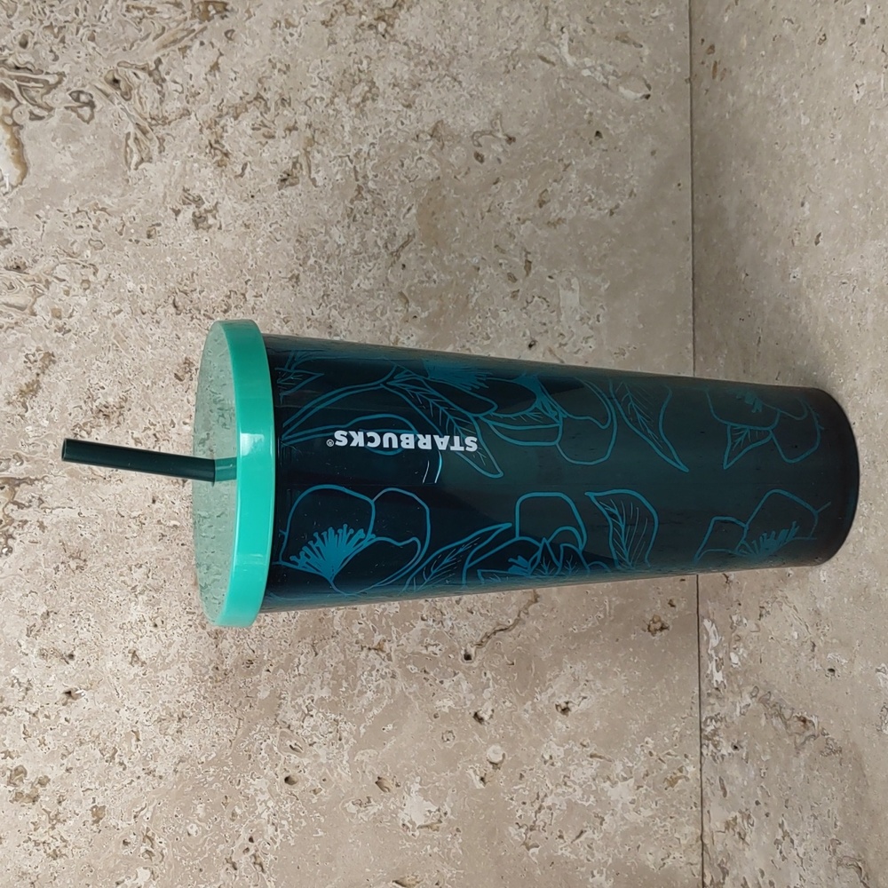 Starbucks 2019 Teal Green Floral Vines 24oz Acrylic Tumbler